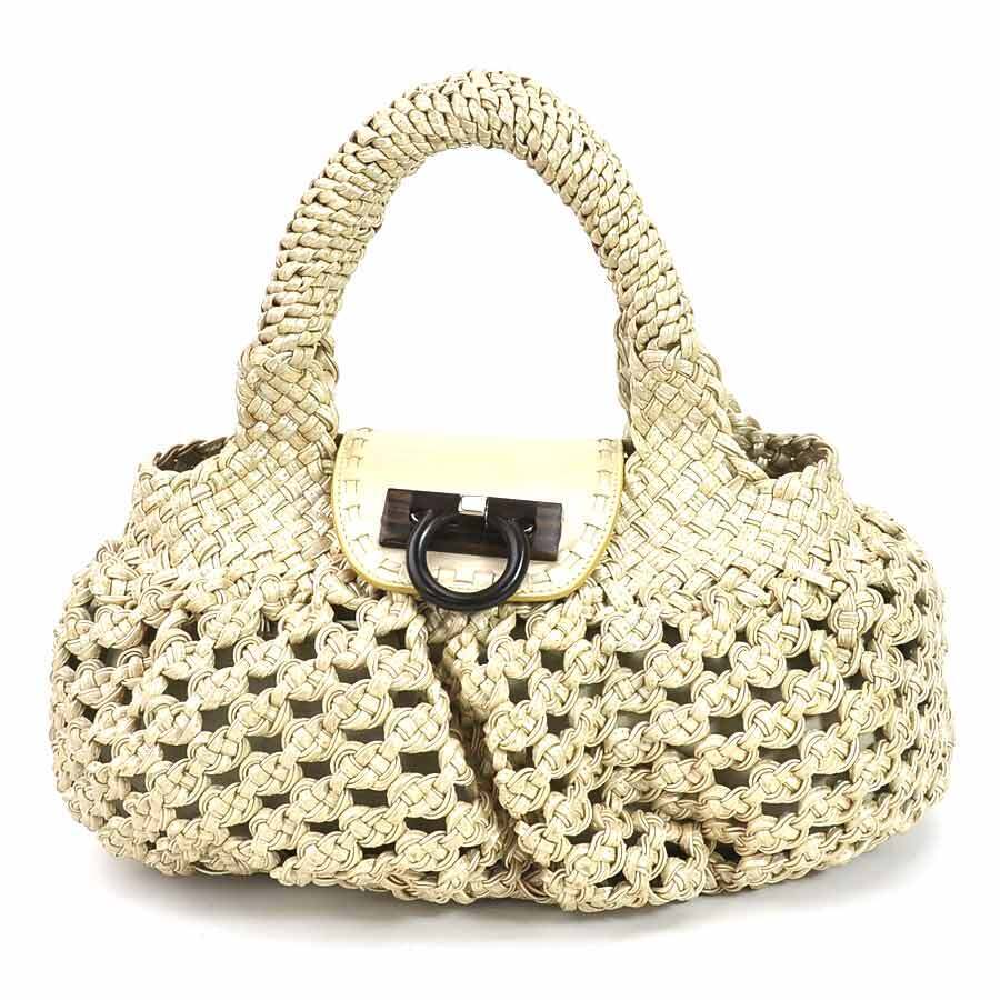Salvatore Ferragamo Handbag Gancini Leather Wood Gold